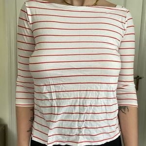 red and white striped quarter sleeve shirt